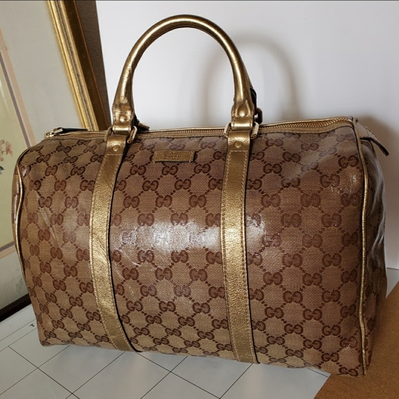 Gucci Gold GG Crystal Canvas Medium Joy Boston Ba - Picture 2 of 14